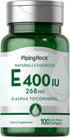Piping Rock Vitamin E 400 IU Softgels, 268mg, 100 Softgel Capsules, D-Alpha Tocopherol, Non-GMO, Gluten Free
