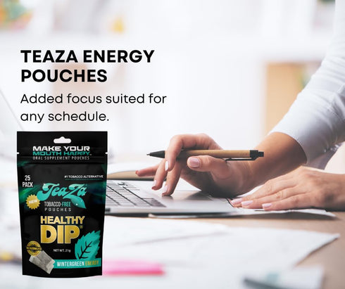 Teaza Herbal Energy Pouches, Tobacco Alternative Nicotine Free Dip, Healthy Wintergreen Energy (2 Pack)