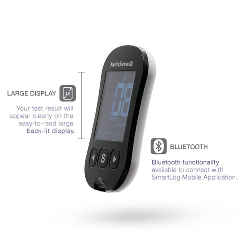 KetoSens Blood Ketone Monitoring Starter Kit with Bluetooth - Includes Meter, 10 Test Strips, Travel Case