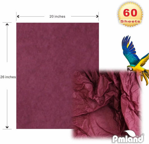 PMLAND Premium Quality Gift Wrapping Paper - Burgundy Color - 60 Sheets 20 x 26 Inches