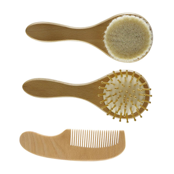VANZACK Wool Baby Brush Set for Newborns Wooden Scalp Grooming Comb Soft Bristle