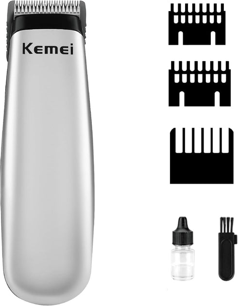 KEMEI Mini Hair Trimmer, Portable Cordless Clipper for Men & Women, Precision Haircut Tool, Silver, Travel-Friendly
