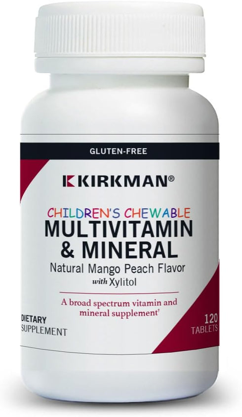 Kirkman Children's Chewable Multivitamin & Mineral, 120 Tablets, Potent Broad-Spectrum Supplement, Natural Mango Peach