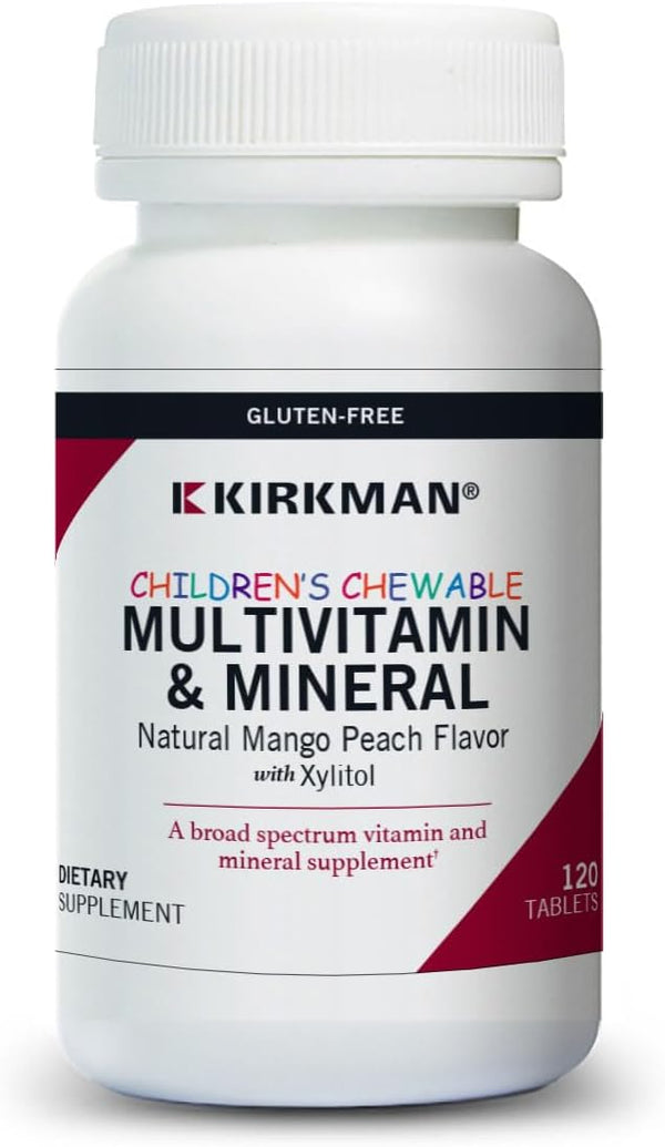 Kirkman Children's Chewable Multivitamin & Mineral, 120 Tablets, Potent Broad-Spectrum Supplement, Natural Mango Peach