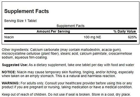 Swanson Niacin (Vitamin B3) - Vitamin Supplement Supporting Heart Health and Carbohydrate Metabolism - Promotes Natural Energy Production - (250 Tablets, 100mg NE Each)
