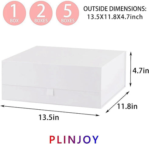 Large White Gift Box 2 Pcs, 13.5x11.8x4.7 Inches, Luxury Rectangle Gift Boxes with Magnetic Closure Lid for Gift