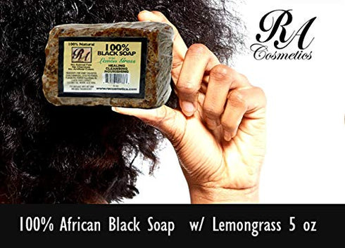 RA Cosmetics 100% Black Soap, Lemon Grass, 5 oz