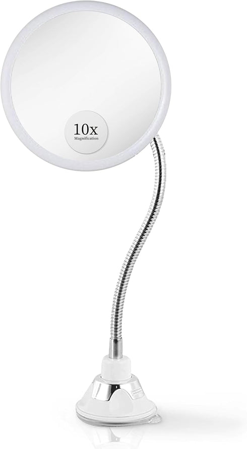 MIRRORVANA Flexible Gooseneck Makeup Mirror, 10X Magnifying, 360° Swivel, Adjustable Suction Cup for Vanity
