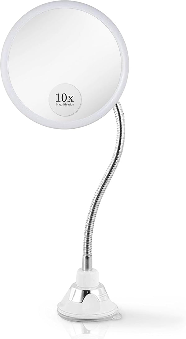 MIRRORVANA Flexible Gooseneck Makeup Mirror, 10X Magnifying, 360° Swivel, Adjustable Suction Cup for Vanity