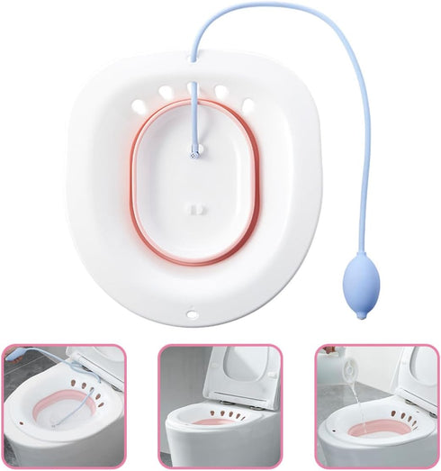 Portable Sitz Bath Basin with Flush for Postpartum and Postoperative Care, Foldable Pink Wash Basin for Pregnant Women