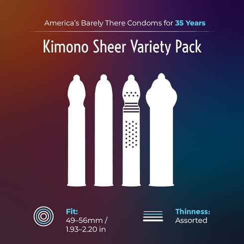 Pack 12 Pack, Kimono MicroThin Sheer Variety of - Multiple Styles of Ultrathin Condom Shapes, Unique Designs in One