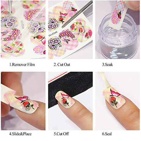 Valuu Black Lace Flower Nail Art Stickers, 40 Sheets Water Transfer Decals for DIY Manicure Tips