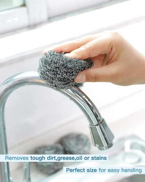 12Pcs Steel Wool Scrubber Pads for Cleaning Dishes, Pots, Ovens, Grills, Stainless Steel Scrubbers, 12 Pack