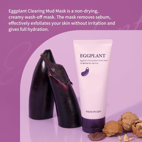 Papa Recipe Eggplant Mud Cream Mask, Hydrating Wash Off Pack, Pore Cleansing Exfoliator, Korean Skin Care for Men and