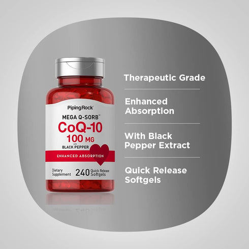 Piping Rock CoQ10 100mg - 240 Softgels, Enhanced Absorption Supplement, Non-GMO, Gluten Free