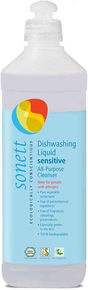 Sonett Organic Dishwashing Liquid, Certified Organically Grown, All Purpose Cleaner for Sensitive Skin (17 Fl. Oz, 1