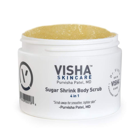Visha Skincare 4 in 1 Sugar Shrink Body Scrub, 10 oz - Multi-tasking Exfoliating Scrub for Smooth and Soft Skin