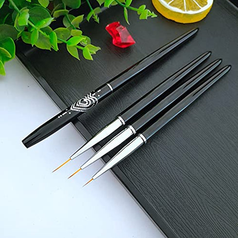Nail Art Liner Brushes, 3PCS Metal Handle UV Gel Painting Nail Art Design Brush, 7mm/9mm/11mm