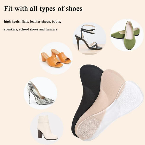 High Heel Inserts Women, Adhesive Velvety Cushioning Insoles for High Heels, ¾ Gel Cushion for Pain Relief, 2 Pairs,