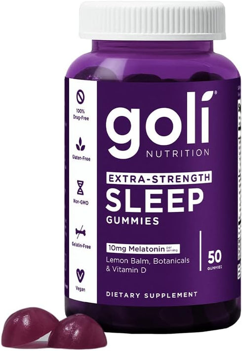 Goli Extra Strength Sleep Gummy 10mg Melatonin, 50 Count Nutritional Supplement - Gluten-Free, Vegan, Non-GMO