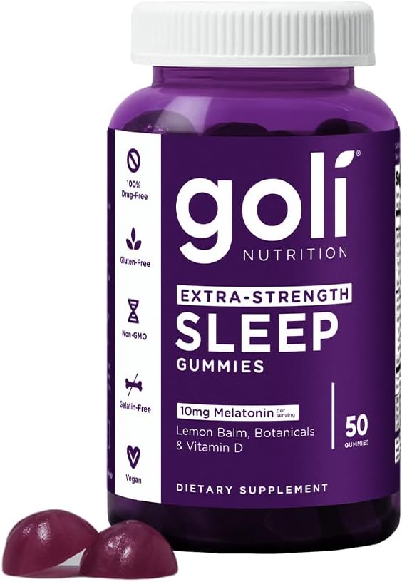 Goli Extra Strength Sleep Gummy 10mg Melatonin, 50 Count Nutritional Supplement - Gluten-Free, Vegan, Non-GMO