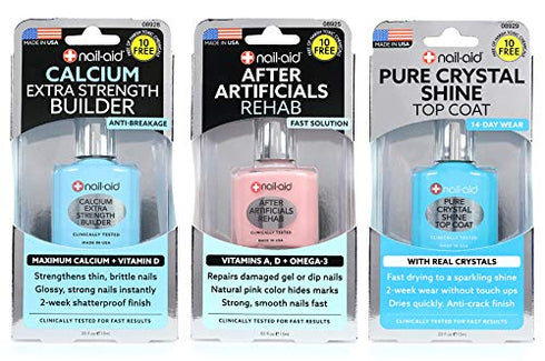 Nail-Aid 3pk Of Calcium Thickener + After Artificials + Pure Crystal Top Coat, French Sheer, N/A, 1.65 Fl Ounce