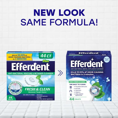 Efferdent 44 Count Retainer Cleaning Tablets, Minty Fresh Denture Cleaning Tablets for Dental Appliances (Pack of 2)