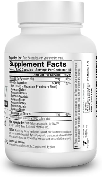 Organixx Magnesium Supplement - 30 Count, Natural Capsules for Sleep Support & Muscle Recovery