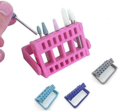 KOOBOOK 2Pcs 16 Holes Acrylic Nail Art Drill Bit Holder, Exhibition Stand Organizer (Gray)