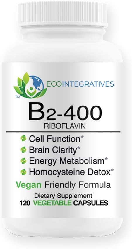 B2-400 Pure Riboflavin - Nervous System Health, Cardiovascular Support, Energy Boost, 120 Capsules