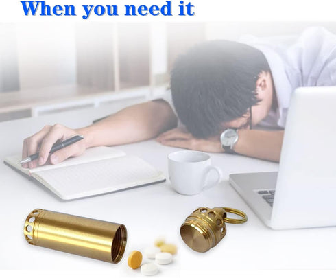 Pill Holder Keychain Container, Portable Mini Brass Waterproof Pill Box for Purse Pocket, Small Pill Case