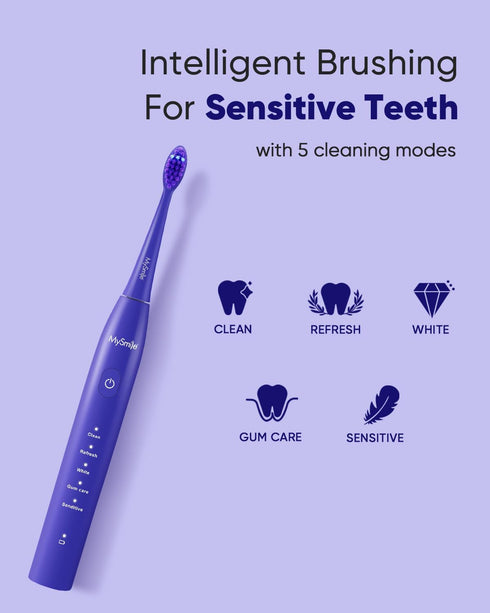 MySmile DY156 Electric Toothbrush for Adults - Rechargeable Sonic with 3 Brush Heads, 45000VPM