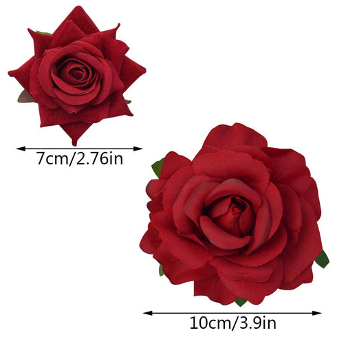 Rose Hair Clip Flower Hairpin Brooch Floral Clips, 4 Pcs Fabric Rose Flowers for Women Girl Wedding Party