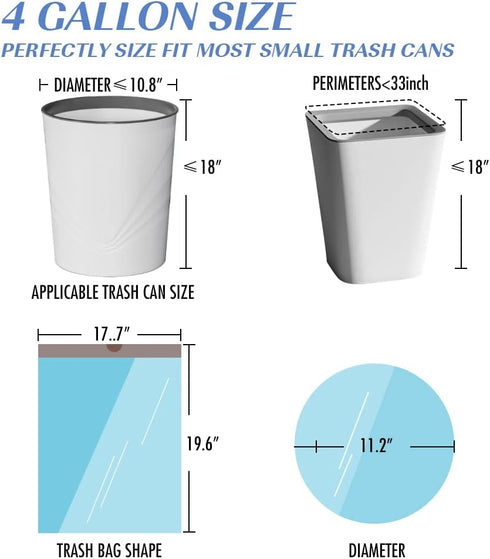 JOYEUX 4 Gallon Small Trash Bags - No-Tearing Drawstring Garbage Bags for Bathroom Kitchen, 60 Count