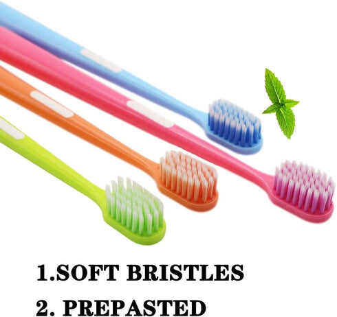 Colorful Prepasted Toothbrushes - Soft Bristles Adult Size Disposable Travel Toothbrush (24 Pieces)