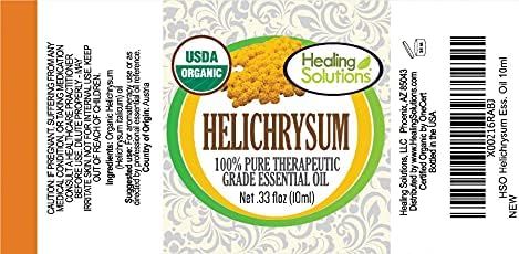 Healing Solutions Oils - 0.33 Helichrysum Essential Oil Organic, Undiluted, Pure Helichrysum Oil for Skin, Diffuser - 10ml - Aromatherapy Oils