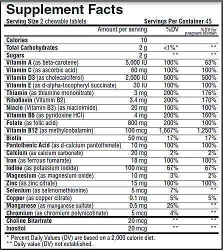Nutri Supreme Prenatal Vitamin, Chewable Prenatal Vitamins for Women with 800 MCG of Folate, Complete Pregnancy Multivitamin with Iron, Kosher, Cherry Flavor, 90 Count