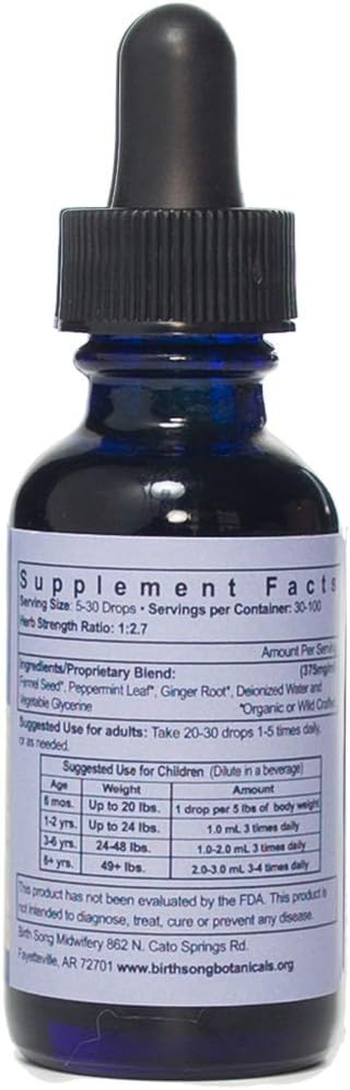 Upset 1oz Birth Song Botanicals Stomach Soother Tincture Herbal Digestion Support Supplement for Stomach & Motion