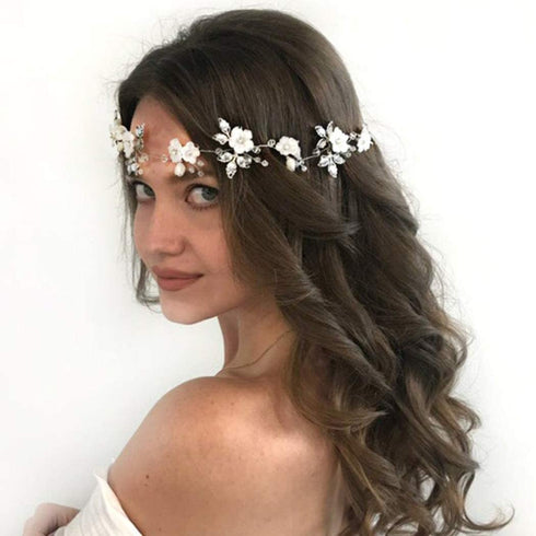 Unicra Silver Bridal Hair Vine Flower Piece, Leaf Party Hair Accessories, Crystal Hair Jewelry Rhinestone Headpieces