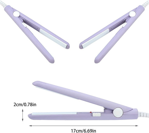 Mini Hair Straightener 2 in 1, Ceramic Tourmaline Flat Iron for Straight and Curly Hair - Purple