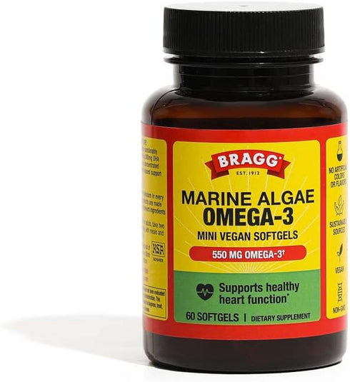 Bragg Vegan Omega 3 Supplement - 60 Softgels, Sustainably Sourced Marine Algae, Supports Brain, Eye & Heart Health