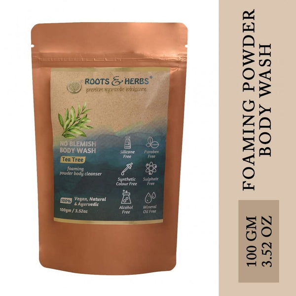 ROOTS AND HERBS Tea Tree Body Wash - Non-Foaming Shower Powder for Men & Women, Natural Antibacterial Cleanser