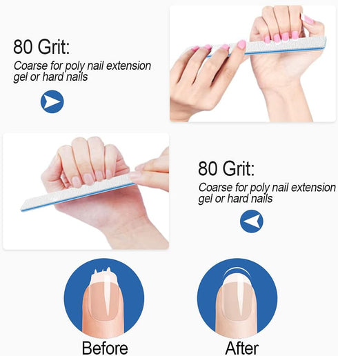 Nail Files 50pcs, 80/80 Grit for Acrylic Nails, Professional Double Sided Jumbo Zebra File