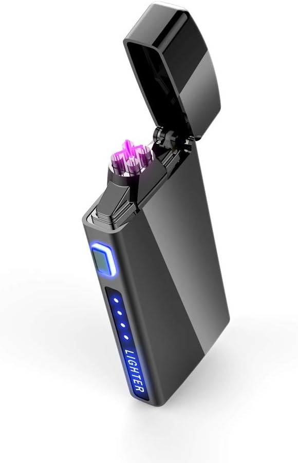 Dual Arc Plasma Lighter with LED Battery Indicator and Box, Rechargeable Windproof Flameless Electric Lighters for