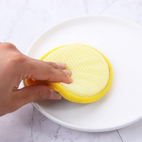 1pcs Durable Scrub Scouring Sponge, Microfiber Round Dish Washing Scrubber for Cleaning Dishes & Pots, Random Color