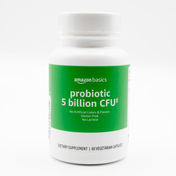 Amazon Basics Probiotic 5 Billion CFU, 60 Count Vegetarian Capsules with 8 Probiotic Strains and 60 mg Prebiotic Blend
