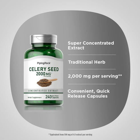 Piping Rock Celery Seed Extract Capsules | 2000mg | 240 Count | Non-GMO, Gluten Free, Concentrated Herbal Supplement