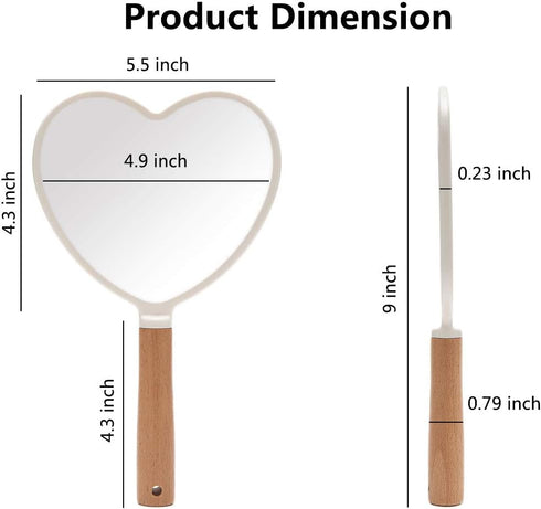 YEAKE Hand Held Mirror with Handle for Makeup - Small Cute Wood Hand Mirror for Shaving, Single-Sided Portable Travel