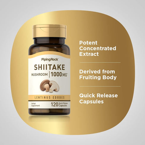 Piping Rock Shiitake Mushroom Extract, 1000 mg, 120 Capsules, Lentinus Edodes Herbal Supplement, Non-GMO, Gluten Free