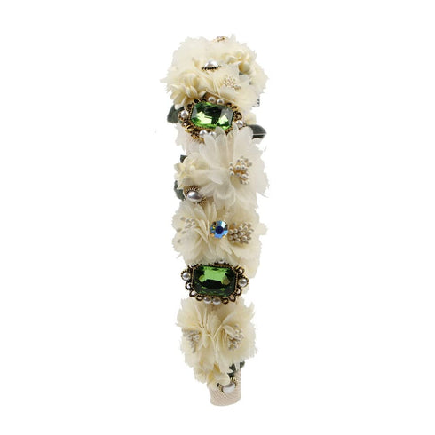 Luxury Handmade Crystal Stone Pearl Flower Headbands Hair Accessories Women Wed Party Hairband Hair Band Ladies Headwear (white)